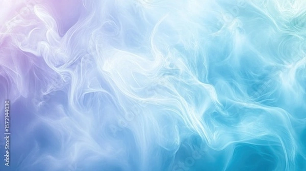Fototapeta A fluid abstract background with smooth, glowing light trails and gradients in shades of blue, teal, and lavender, creating a serene, calm atmosphere
