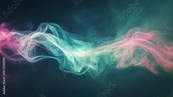 Fototapeta A fluid abstract background with smooth glowing light trails, gradients in shades of teal, pink, and lavender, evoking a calming and serene atmosphere
