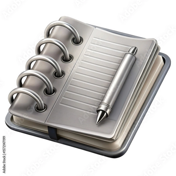 Fototapeta 3d realistic spiral notebook with pen isolated on transparent background