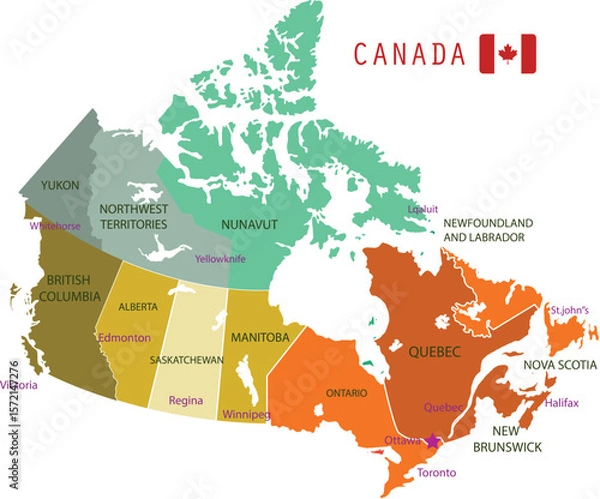 Obraz Canada multicolored map with regions location vector file.