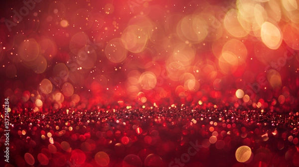 Obraz Abstract red bokeh background,This captivating scene showcases a cascade of red sparkles descending against a glowing background