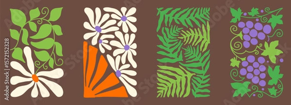 Fototapeta Artistic 70s wave and flower composition