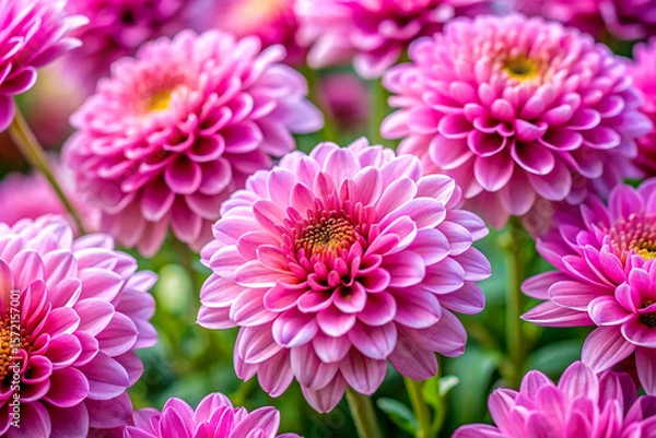 Fototapeta Brilliant Macro View of Pink Chrysanthemums in Full Bloom, Generative AI