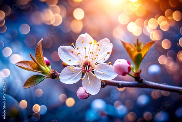 Fototapeta Elegant Spring Blossom Close-Up with Glowing Bokeh Background, Generative AI
