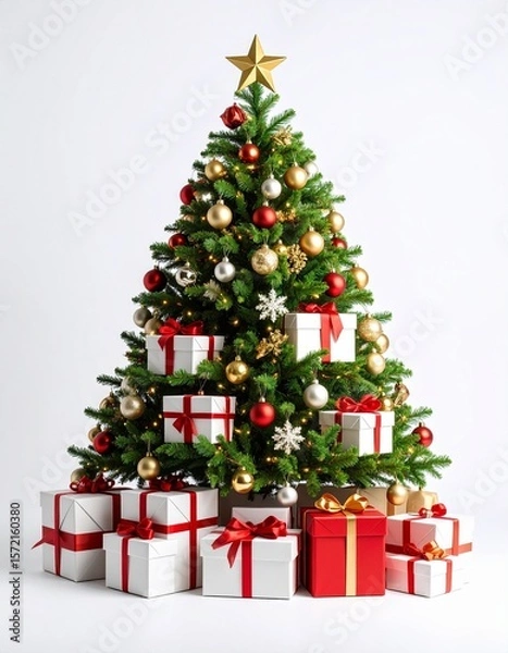 Fototapeta Festive Christmas Tree with Presents Underneath.