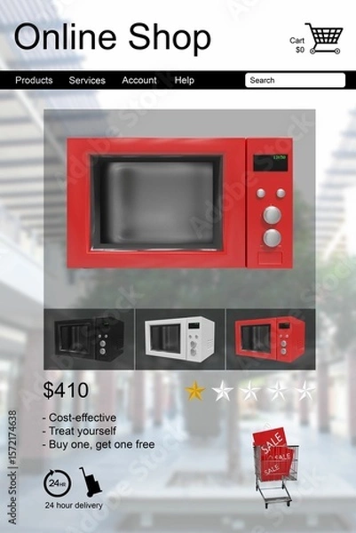 Obraz Microwave ovens for sale displayed on device screen