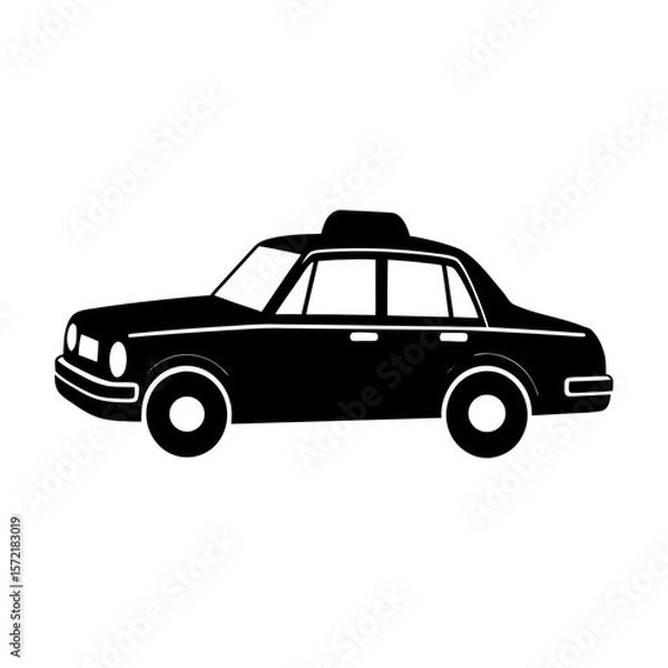 Fototapeta Illustration of a black taxi cab with a light on top in side profile