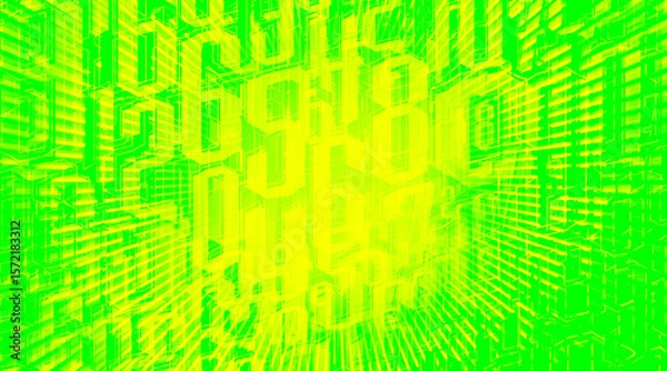 Fototapeta abstract gradient green and yellow color stacked numbers on green graphic background, object, decor, fashion, technology, banner, copy space