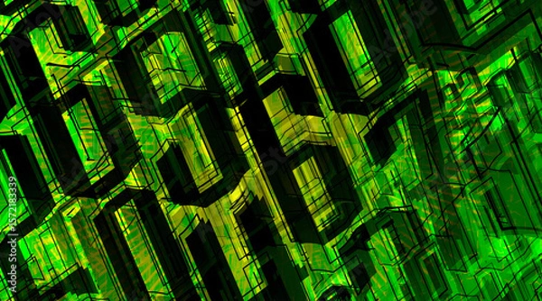 Fototapeta abstract large black numbers stacked on gradient green and yellow background, decor, fashion, banner, template, picture, background, copy space