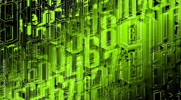 Fototapeta abstract many green and black numbers can be continuous on the white lines in black background, decor, fashion, banner, template, picture, background, copy space
