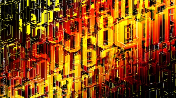 Fototapeta abstract yellow and black and red colorful numbers on black background, graphic, decor, fashion, banner, template, picture, background, copy space