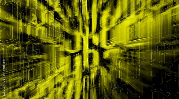 Fototapeta abstract yellow and black numbers and yellow speed laser in black background, decor, fashion, banner, template, picture, background, copy space