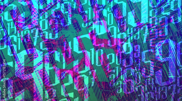 Fototapeta big and small green numbers stacked on gradient pink and purple background, decor, fashion, banner, template, picture, background, copy space