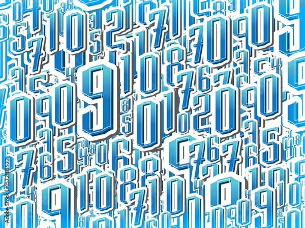 Fototapeta The gradient blue numbers with white borders on blue background, fashion, decor, picture, background, line, copy space