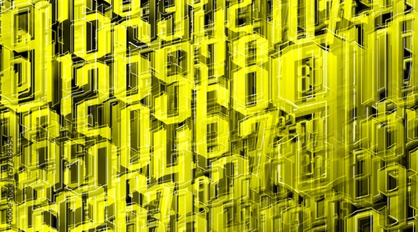 Fototapeta Several sizes of yellow numbers can be continuous on the white lines in black background, decor, fashion, banner, template, copy space