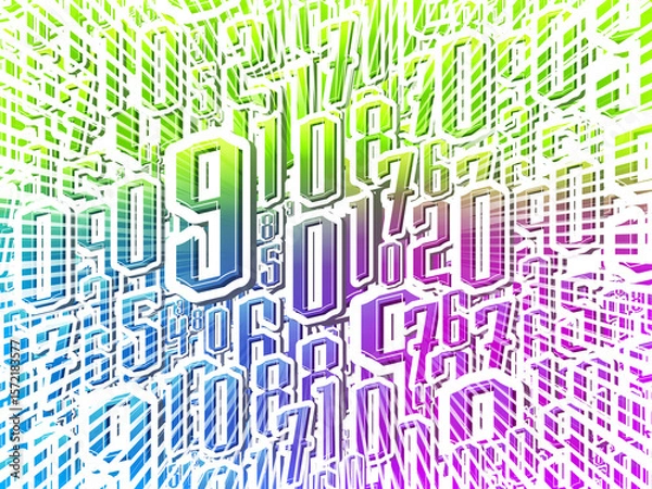 Fototapeta The gradient green and blue and violet numbers with white borders on colorful background, fashion, decor, picture, background, line, copy space