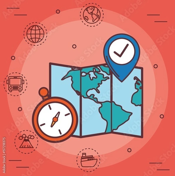 Obraz map with travel related icons over background. colorful design. vector illustration