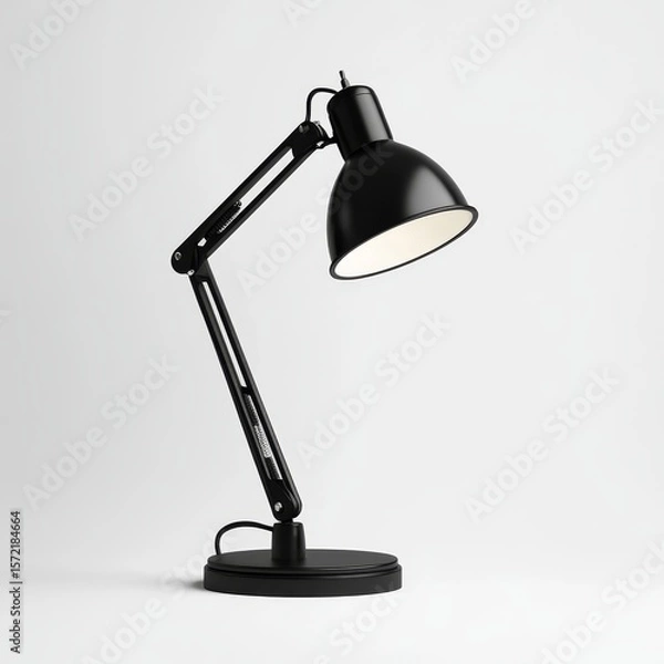 Fototapeta Black adjustable desk lamp with metal shade on white background.