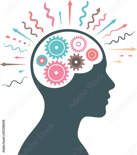 Fototapeta Brain power thinking gears ideas innovation creativity mind intelligence process concept knowledge 