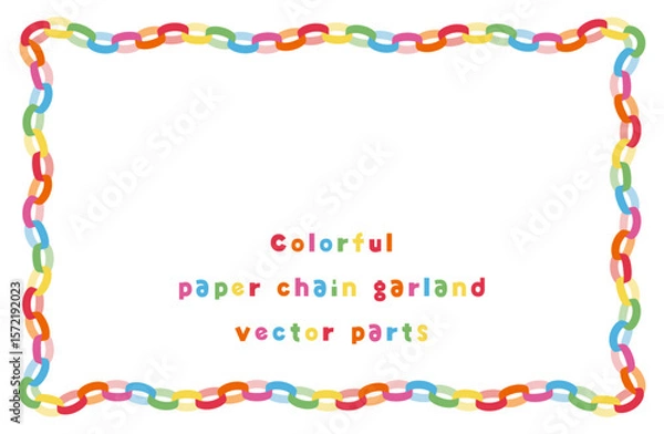 Obraz カラフルな紙の輪飾りのフレームイラスト、ベクター素材｜輪飾り,ペーパーチェーン,ガーランド,カラフル,装飾,パーティー