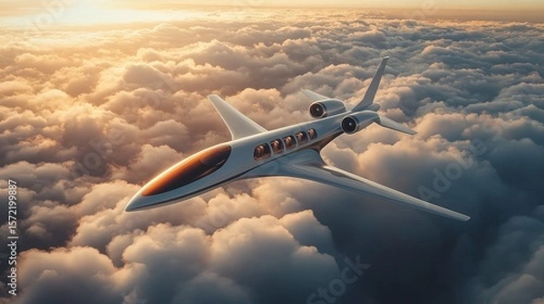 Obraz An electric plane soaring through the clouds using advanced battery technology 