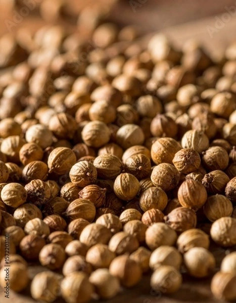 Obraz Image of coriander seeds, highlighting their unique texture and subtle variations in color