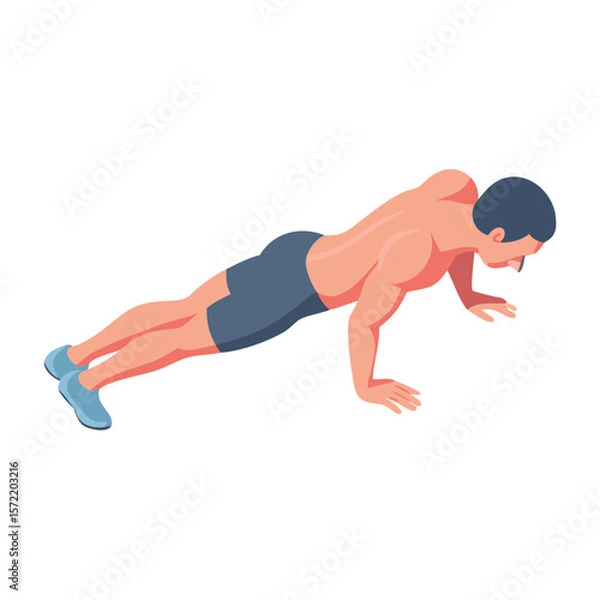Fototapeta Man Doing Elevated Push-up Exercise Isometric Illustration