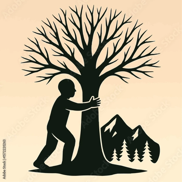 Fototapeta A vector silhouette illustration of a family enjoying nature in a park at sunset