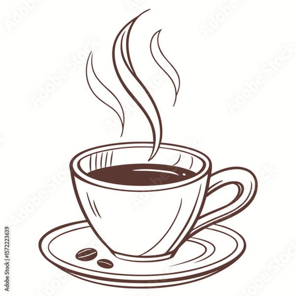Obraz Steaming coffee cup with beans on saucer hot beverage coffee beans