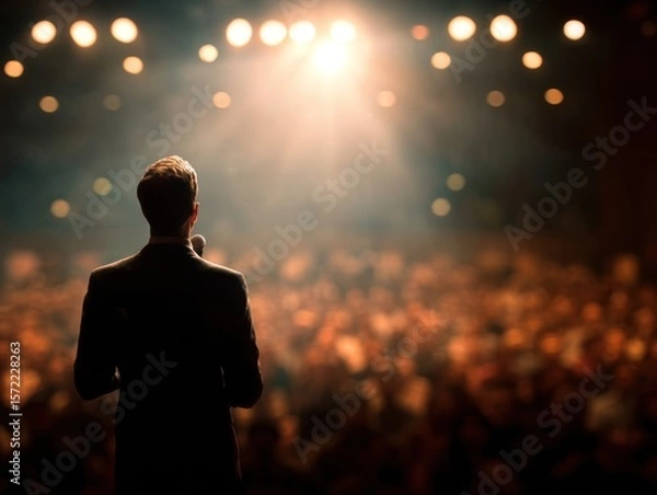 Obraz Speaker on Stage in Front of a Brightly Lit Audience Viewpoint