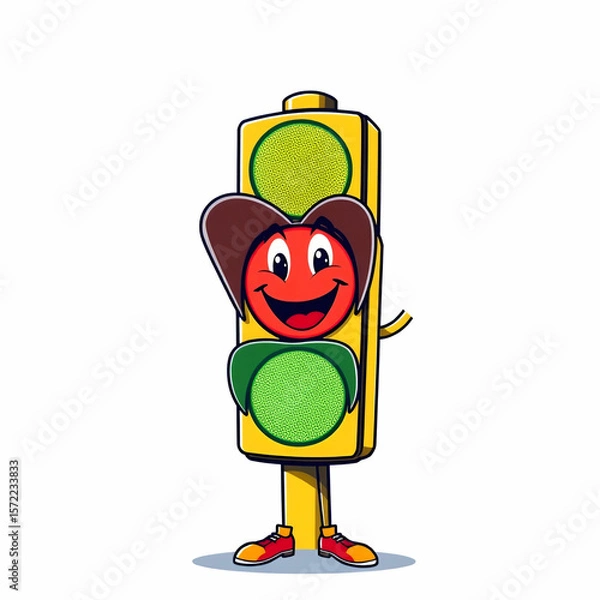 Obraz traffic light with red, yellow and green colors on isolated on blue sky background. Mock-up or source. 3d render