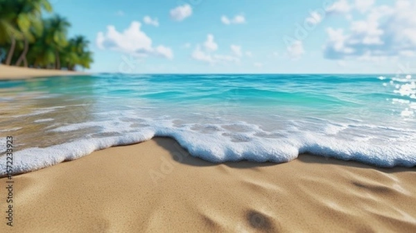 Fototapeta Quiet stretch of beach with gentle waves lapping at the sand.