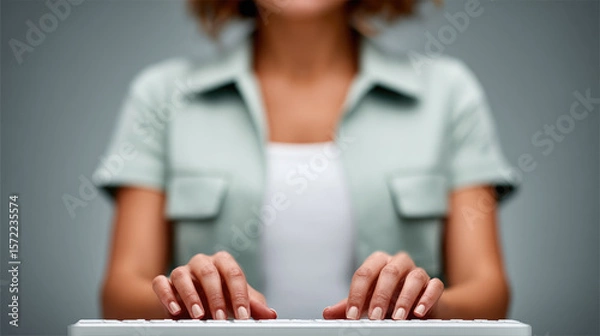 Obraz Typing skills showcase home office image minimalist environment close-up view focus on productivity and creativity