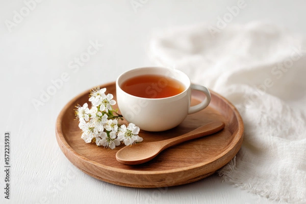 Obraz Enjoying a peaceful moment with herbal tea cozy indoor setting still life photography natural elements warm lighting serenity and relaxation