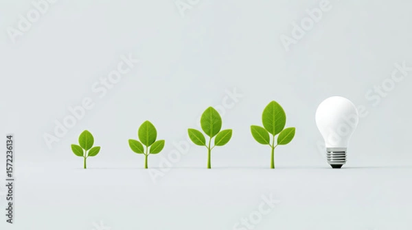Obraz Sustainable growth nurturing seedlings into lightbulbs nature-inspired concept studio setting minimalist viewpoint for environmental awareness