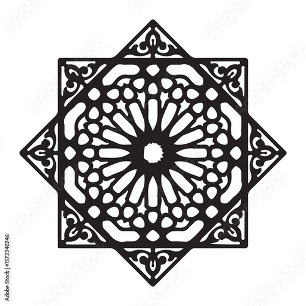 Fototapeta Celtic round islamic ornamental vector with floral mandala design and vintage decorative pattern