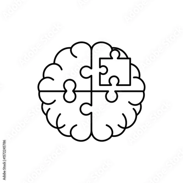 Fototapeta Brain with puzzle piece vector icon in a minimalist line art style 