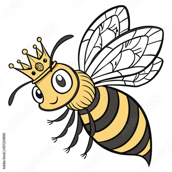 Fototapeta a bee with a gold crown, detailed digital illustration, vibrant colors, realistic textures, whimsical style, intricate wings, glossy body, detailed eyes, sharp details, art nouveau style
