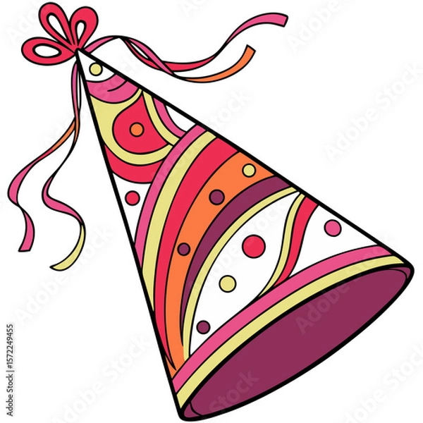 Fototapeta colorful,vibrant,psychedelic,party hat,abstract patterns,swirling shapes,bold colors,ribbons,celebration,festive
