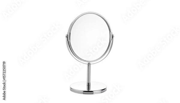 Obraz Round chrome handheld mirror with stand isolated on transparent background