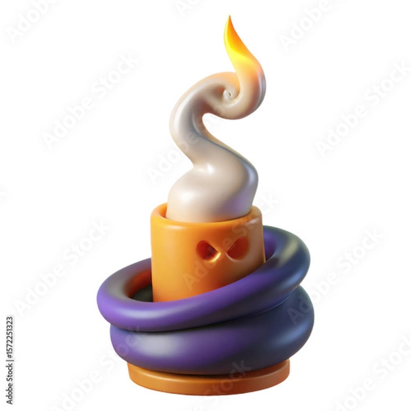 Fototapeta Whimsical halloween ghost character with swirling smoke and purple scarf isolated on transparent background