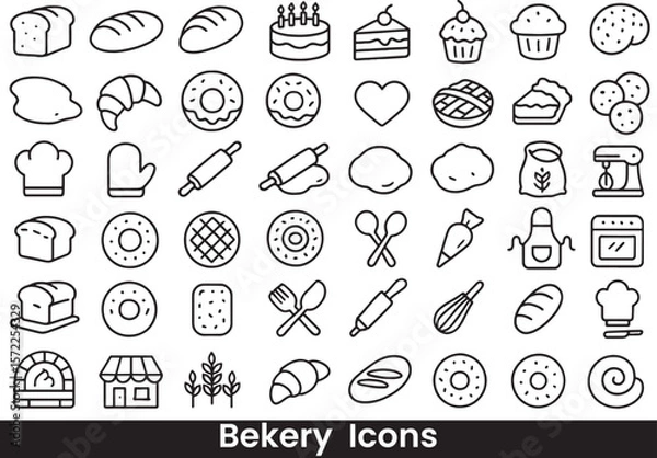 Fototapeta  Bakery and Baking Line Icon Set | Bread and Pastry Symbols