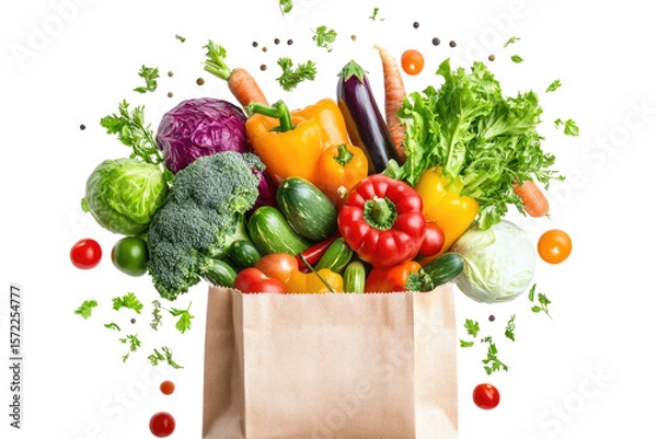 Obraz Fresh produce spilling from a brown paper bag