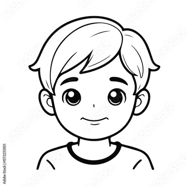 Obraz Young boy in casual clothing, neutral expression, against a plain background. Illustration of a child's head and shoulders. Generic coloring book character. No specific location.