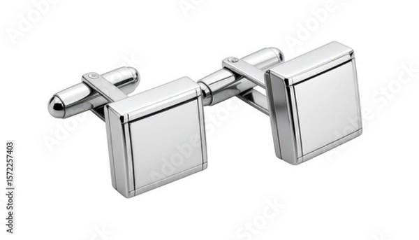 Obraz Silver square cufflinks  isolated on transparent background