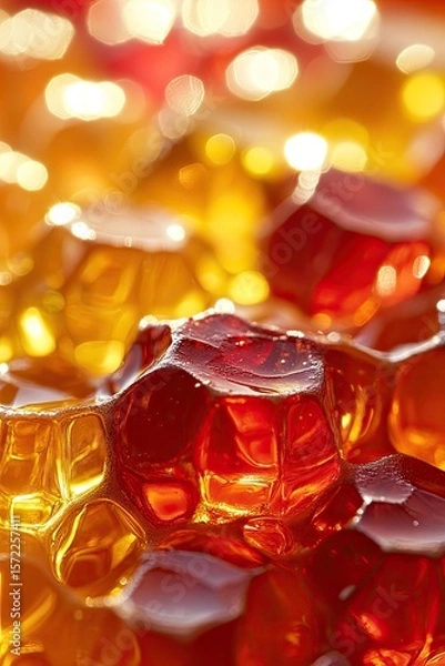 Fototapeta Close-up view of vibrant, translucent, jelly candies in shades of orange and red