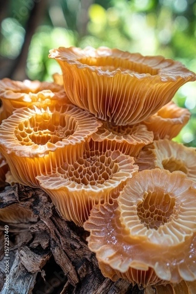 Fototapeta Cluster of honey-colored fungi on wood