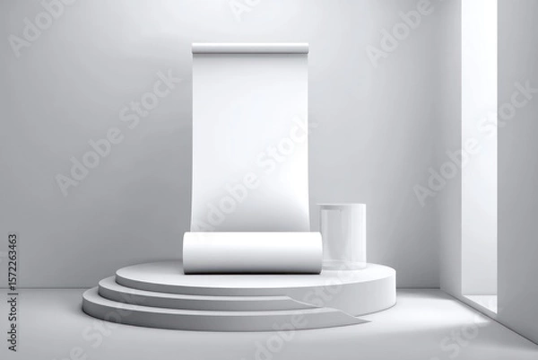 Fototapeta Blank roll-up display mockup designed for storefront promotions and customizable branding.