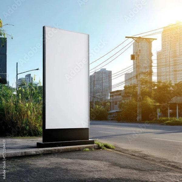 Fototapeta Blank roadside standee mockup, designed for versatile advertising and event promotions in urban areas.