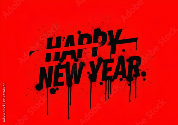 Fototapeta happy new year text with dripping paint effect on red background
